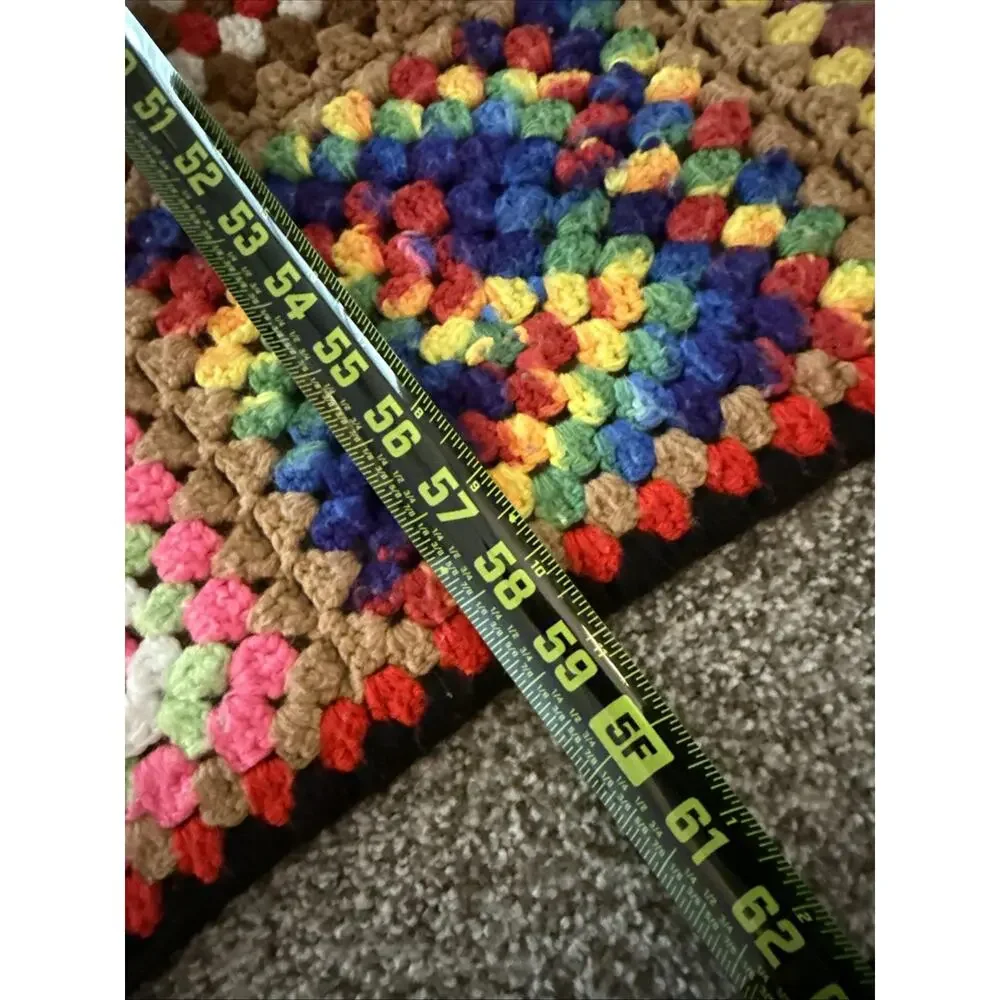 Crochet Granny square afghan blanket vintage 59” By 43” Colorful Couch Cover